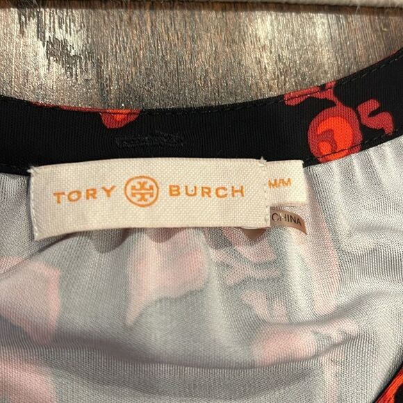 Tory Burch - Black & Red Floral Maxi Dress W/ Neckline Bow Sz M in EUC - Picture 5 of 11